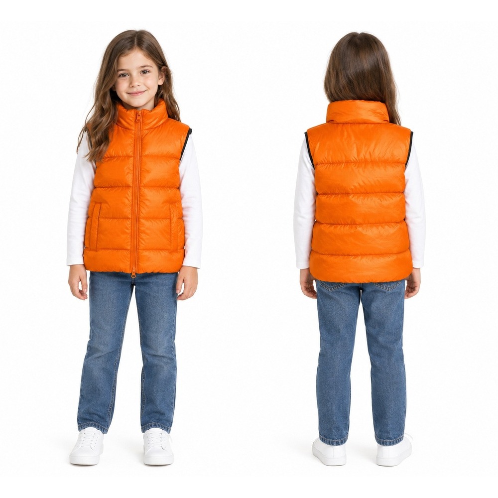 Crewcuts Puffer Vest Kids 6/7 Orange Excellent Down Fill Quilted B0656